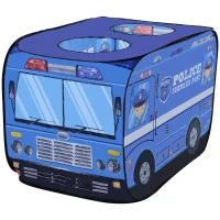 Qaba Kids Police Car Play Tent w/ top opening Pop-up Foldable Blue(m-8)