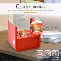 HOMCOM Ethanol Fireplace, 7.75" Tabletop 0.10 Gal, Stainless Steel, Burns up to 2 Hours, Red(m-4)