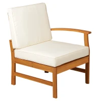 Outsunny 6 Piece L Shape Garden Sofa Set Solid Acacia Wood Garden Furniture Set with a Coffee Table for Yard and Bistro, Cream(m-6)