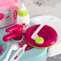 Qaba Baby Doll Bath Playset Kids Baby Nursery Set with Accessories for Boys Girls Ages 3-6 Years Pretend Play Set for Children Blue Pink(m-11)