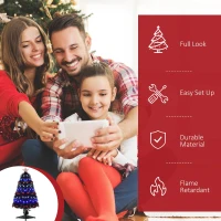 HOMCOM 3ft Tall Pre-Lit Douglas Fir Artificial Christmas Tree with Realistic Branches, 90 Multi-Color LED Lights, Fiber Optics, and 90 Tips, Black(m-4)