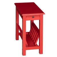 HOMCOM Modern 2-Tier Acacia Wood End Table Side Desk with Cup Holder and  Lower Shelf - Red(m-7)