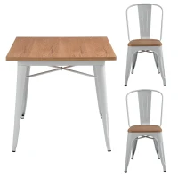 HOMCOM 3 Piece Industrial Style Dining Table Set, Small Kitchen Table and Chairs for 2,Steel Frame and Wooden Top,White(m-9)