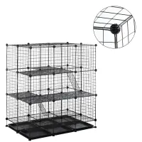 PawHut DIY Pet Playpen Wire Rabbit Cage for Kitten, Chinchillas & Small Animals with 6 Independent Trays - Black(m-1)