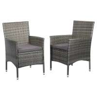 Outsunny 2 Piece Patio Armchair Wicker Chair Outdoor Modern PE Rattan w/ Cushion Grey(m-2)