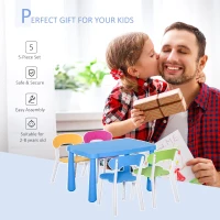 HOMCOM Kids Plastic Table and Chair Set Children's Activity Desk for Art Dining Study Toddler Furniture Cartoon Pattern, Multicolor(m-4)