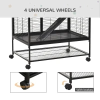 PawHut 42" Small Animal Cage with Wheels Removable Tray, 2-Tier Pet Playpen for Ferrets Chinchillas Guinea Pigs Kittens with Platform, Ramp(m-7)
