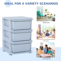 Qaba Kids Storage Unit Dresser Tower with Drawers 3 Tier Chest Toy Organizer for Bedroom Nursery Kindergarten Livingroom Blue(m-5)