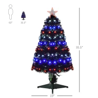 HOMCOM 3ft Tall Pre-Lit Douglas Fir Artificial Christmas Tree with Realistic Branches, 90 Multi-Color LED Lights, Fiber Optics, and 90 Tips, Black(m-3)