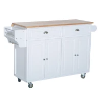 HOMCOM Rolling Kitchen Island on Wheels Ultility Cart with Drop-Leaf and Rubber Wood Countertop, Storage Drawer, Door Cabinet, White(m-11)