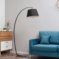 HOMCOM Arched Floor Lamp, Modern Standing Lamp with Foot Switch & Metal Base, Corner Reading Lamps Tall Pole Light for Office Bedroom Living Room, Black(m-2)