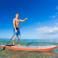 Soozier Inflatable Paddle Board, 11.5' x 32'' x 6'' Stand Up Paddle Board with Carry Bag, Non-Slip Deck, Adjustable Paddle, Hand Pump and Leash for All Skill Levels, Orange(m-1)
