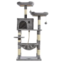 PawHut Plush Cat Tree Activity Center w/ Sisal Scratching Posts Hammock Perch Condo(m-8)