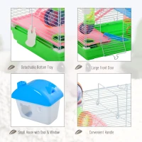 PawHut 5 Tiers Hamster Cage Portable Animal Travel Carrier w/ Exercise Wheels Tube(m-5)