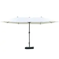 Outsunny Patio Umbrella 15' Steel Rectangular Outdoor Double Sided Market with base, UV Sun Protection & Easy Crank for Deck Pool Patio, Beige(m-1)