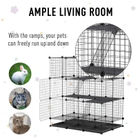 PawHut DIY Pet Playpen Wire Rabbit Cage for Kitten, Chinchillas & Small Animals with 6 Independent Trays - Black(m-4)
