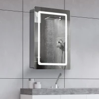 HOMCOM 30" LED Illuminated Wall Mirror Medicine Cabinet Bathroom Sliding Door Vertical Stainess Steel(m-2)