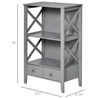 kleankin X- Frame Freestanding Floor Bathroom Storage with Two Drawers, Storage Organizer, Cabinet with 3 Shelves, Gray(m-3)