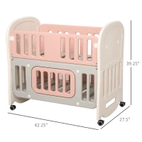 Qaba Baby Crib 3 In 1 Design Toddler Cot Cradle Beside Sleeping Cot with Storage Function Detachable Lockable Wheels for Infant Newborn Age 0 to 6 Months,Pink(m-3)