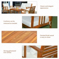 Outsunny 4 Piece Solid Acacia Wood Conversation Set Outdoor Patio Furniture Chat Set w/ Armchairs, Loveseat, Center Coffee Table & Cushions Teak/Cream(m-7)