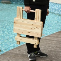 Outsunny Folding Side Table Portable Outdoor Square Table Quik-Fold All Wood Structure for Beach Camping Picnics Natural Wood Color(m-7)