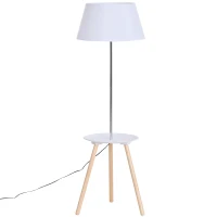 HOMCOM Modern Floor Lamp with Wood Legs Extra Shelf E26 Base for Living Room Bedroom(m-2)