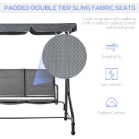 Outsunny 3-Seater Porch Swing Chair Outdoor Patio Bench for Deck with Adjustable Canopy, Padded Sling Fabric Seat(m-5)