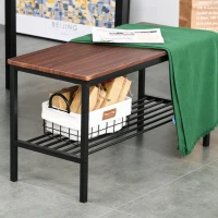 HOMCOM Industrial 4 Piece Dining Room Table Set with Bench Wooden Kitchen Table and Chairs w/ Storage Rack for Kitchen, Dinette, Rustic Brown/Black(m-12)