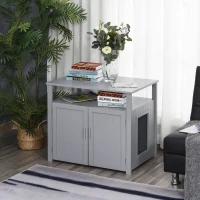PawHut Wooden Cat Litter Box Enclosure, Adjustable Interior Wall, Pet-Friendly Furniture, Grey(m-1)
