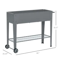 Outsunny 43" x 17" x 32" Elevated Planter Box with Legs Raised Garden Bed Elevated with 2 Wheels, Bottom Shelf for Storing Tools, & Water Drainage Hole, Grey(m-3)