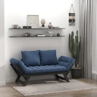 HOMCOM Single Person 3 Position Convertible Chaise Lounger Sofa Bed with 2 Large Pillows and Oak Frame, Dark Blue(m-8)