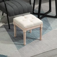 HOMCOM Ottoman Bench Vintage Footrest w/ Button Tufted Seat, Carved Wooden Legs, Beige(m-7)