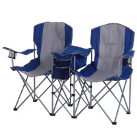 Outsunny 2 Person Folding Camping Chair Oxford Metal Fishing w/ Ice Bag  Cup Holder Blue(m-2)
