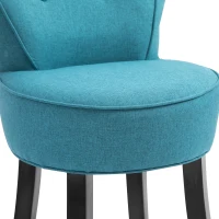 HOMCOM Upholstered Linen Vanity Stool with Curved Thick Padded Backrest, Rubberwood Legs, and Footpads, Blue(m-15)