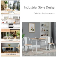 HOMCOM 3 Piece Industrial Style Dining Table Set, Small Kitchen Table and Chairs for 2,Steel Frame and Wooden Top,White(m-7)