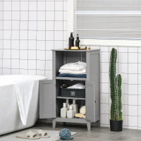 kleankin Bathroom Floor Cabinet, Freestanding Bathroom Storage Cabinet with 2 Open Shelves, Double Doors and 2 Adjustable Shelves, Small Cabinet for Bathroom, Washroom, Gray(m-9)