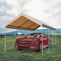 Outsunny 10&#39; x 20&#39; Heavy Duty Outdoor Carport Awning/Canopy with Weather-Fighting Material &amp; Anchor Kit, Brown(m-2)