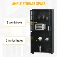 HOMCOM 71" Freestanding Kitchen Pantry Cabinet with Glass Door and Shelves, Tall Cupboard for Dining Room, Living Room, Black(m-4)