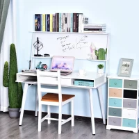 HOMCOM Heavy Duty Office Desk Computer Table Ample Storage Desktop W/ Whiteboard Adjustable Feet White(m-1)