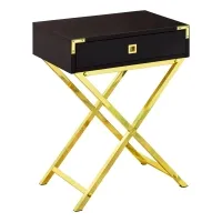 Monarch 24" Contemporary Accent Table with Large Storage Drawer and Metal X-Design Legs - Cappuccino Wood Grain-Look / Gold Metal Legs(m-1)