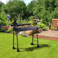 Outsunny 35" Charcoal BBQ Grill and Smoker Combo 2 in 1 Portable Rotisserie with Large/Small Skewers Included and 4 Wheels for Portability(m-7)