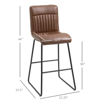 HOMCOM 30" Industrial Bar Stool, PU Leather Barstool with Footrest, Upholstered Armless Pub Height Chair, Brown / Black(m-3)