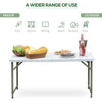 Outsunny 4ft Outdoor Folding Camping Table Garden Backyards BBQ Party Picnic Adjustable Table White(m-4)