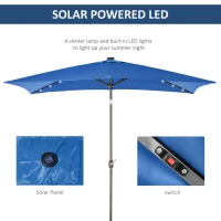 Outsunny 6.5x10ft Patio Umbrella Rectangle Solar Powered Tilt Aluminum Outdoor Market Parasol with LEDs Crank (Dark Blue)(m-6)
