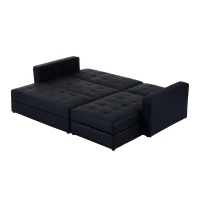 HomCom Button Tufted Sofa Bed Set Sectional Daybed Storage Box Design (Black)(m-7)