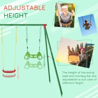 Outsunny 3 in 1 Kids Metal Swing Set w/ Monkey Bar Rings Glider and Adjustable Hanging Rope, Multiple Kids Playground Equipment for Backyard(m-4)