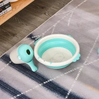 Qaba Folding Baby Bathtub 4pcs Esthetic Basin Sucker Seat Non-Slip Support Portable(m-4)