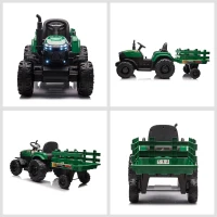 Aosom 12V 7AH Kids Ride On Tractor, Electric Battery Powered Agricultural Toy Car, w/ Back Trailer, Adjustable Speed, 10 LED Headlights, Green(m-7)