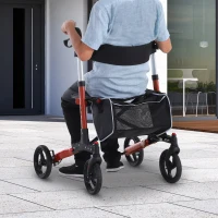HOMCOM Aluminum Transport Rollator Walker 1-Step Open W/ Adjustable Seat  Bag  Crutch Holder(m-1)