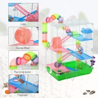 PawHut 5 Tiers Hamster Cage Portable Animal Travel Carrier w/ Exercise Wheels Tube(m-6)